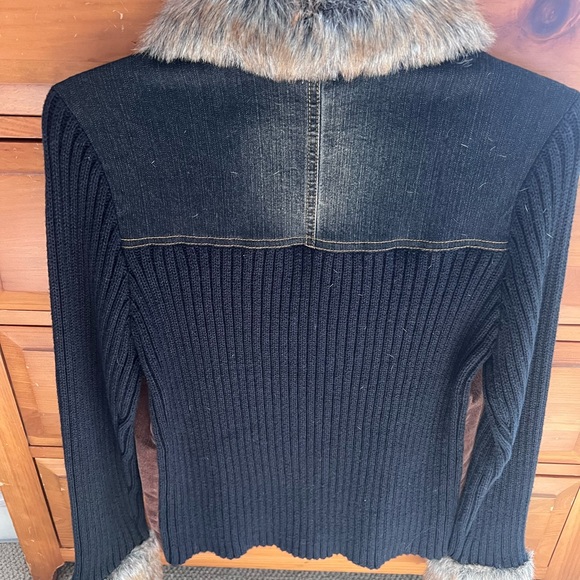 Denim & Sweater Jacket with Faux Fur Trim - Picture 2 of 9
